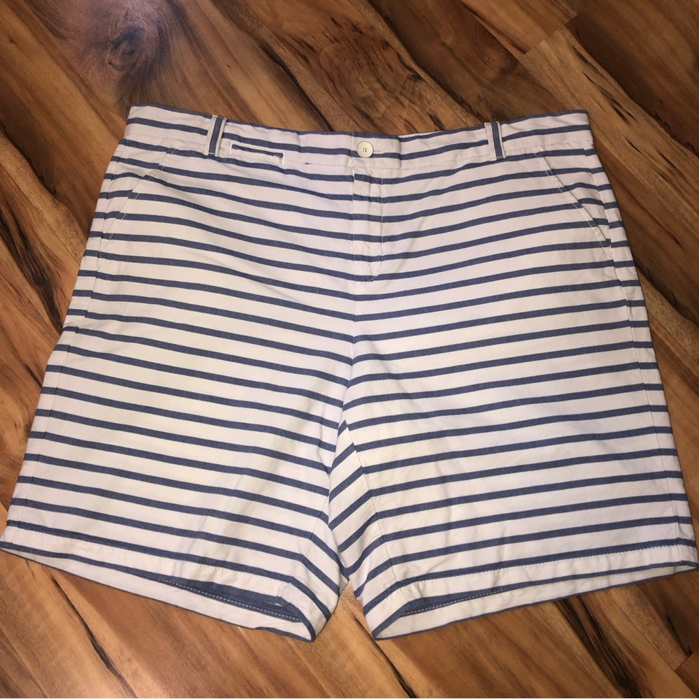 Khakis by GAP boyfriend roll-up size 16 white with blue chambray stripes